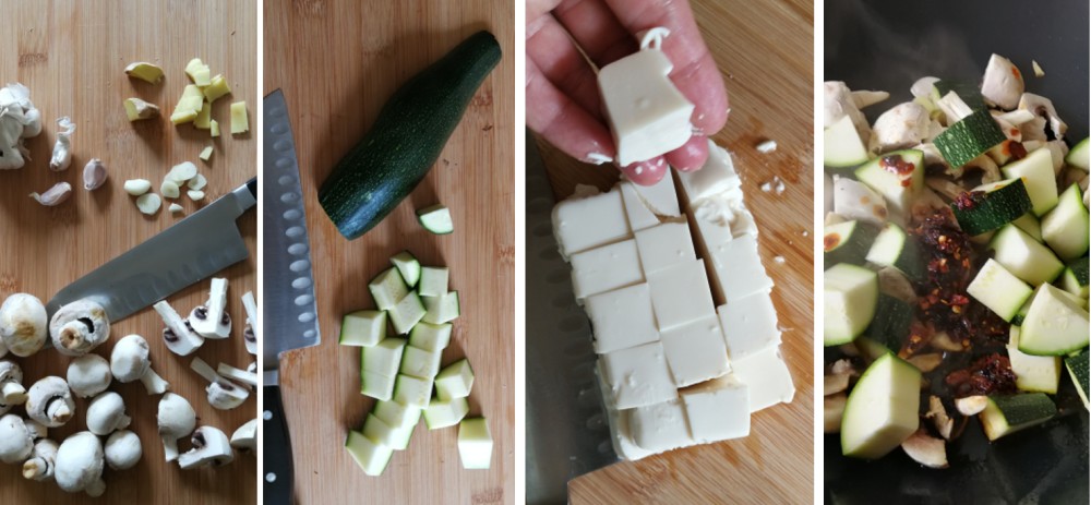 Zucchini-Pilz-Tofu Zubereitung 