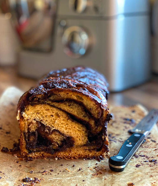 Schokozopf "light" (Babka) Nahaufnahme Anschnitt