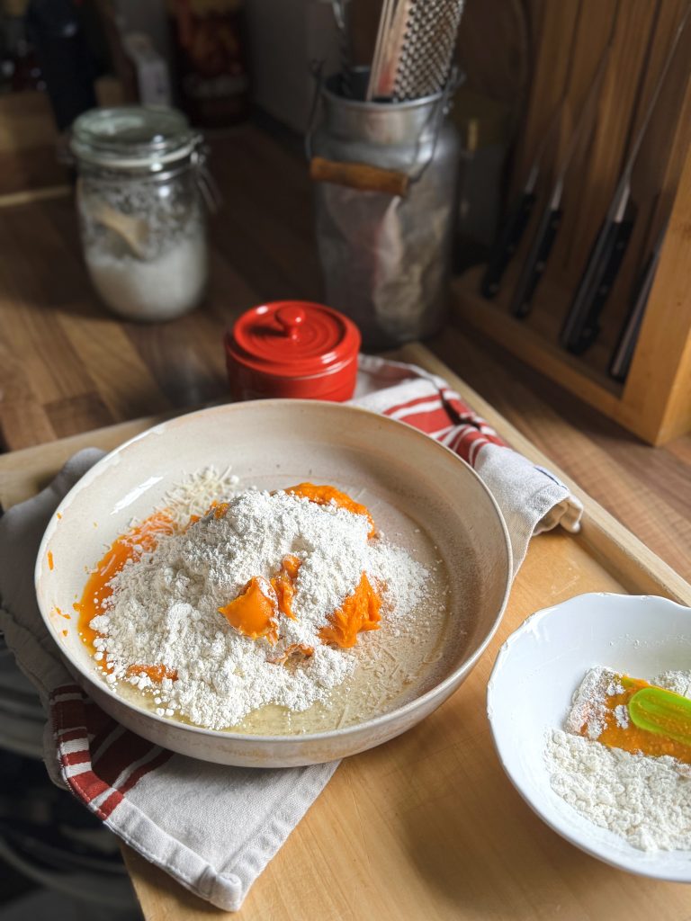 Schnelle Parmesan Kürbis Gnocchi für Faule Zutaten in einer Schüssel